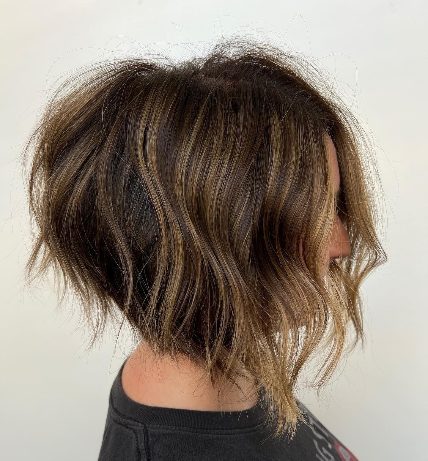 Inverted Bob with Wispy Top Layers