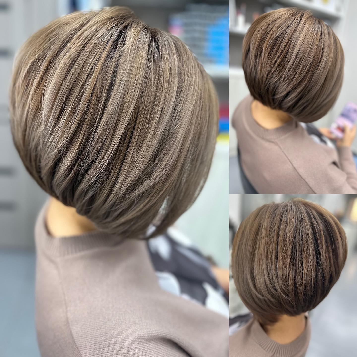 Rounded Stacked Bob with Mushroom Highlights