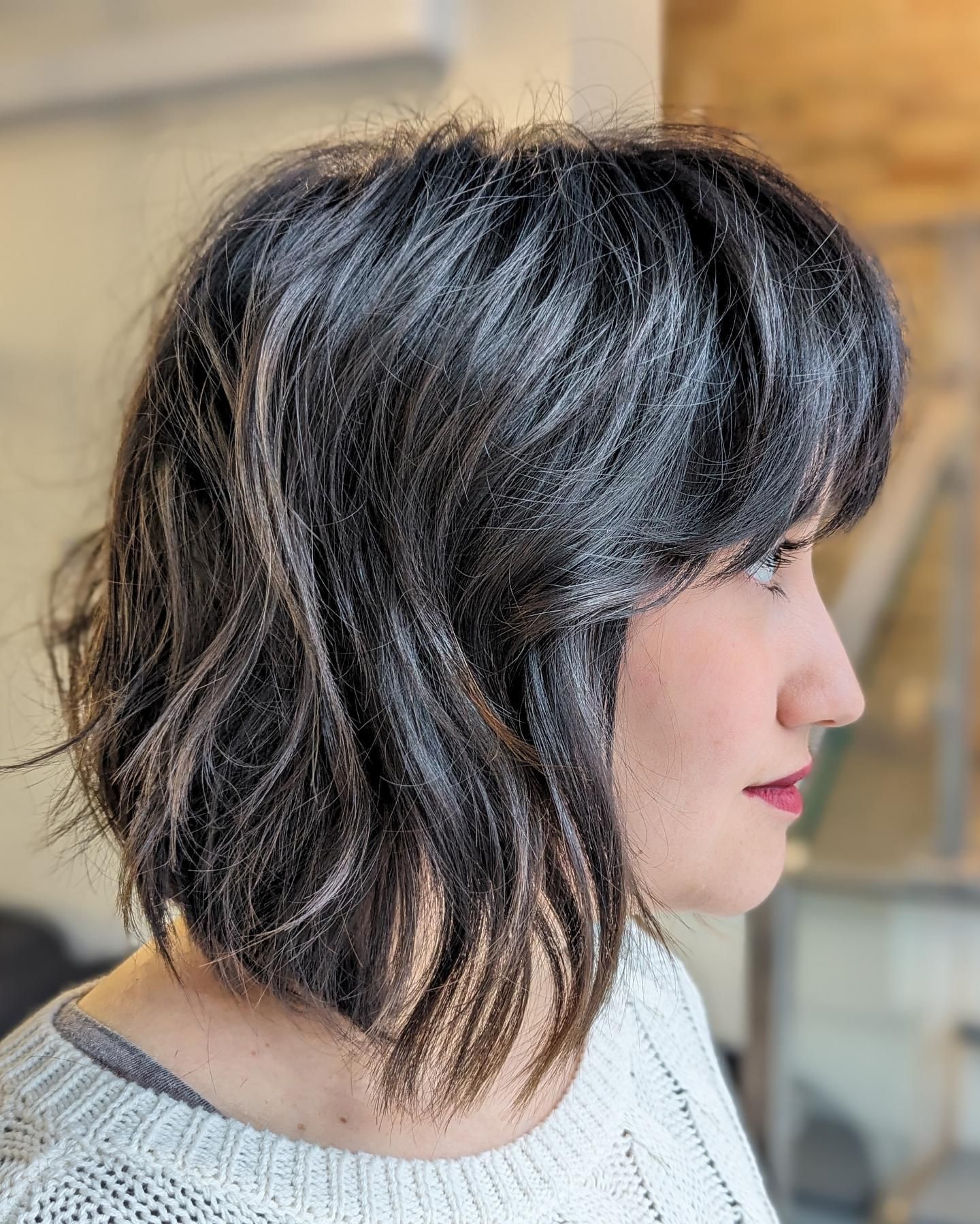 Shaggy Inverted Black Bob with Bangs